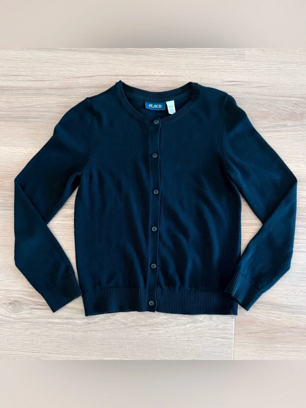 The Children's Place Black Crewneck Button Cardigan- Girls 10-12